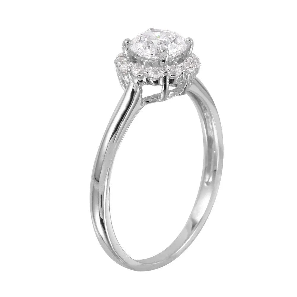 925 Silver Rhodium Plated Round CZ Cluster Ring