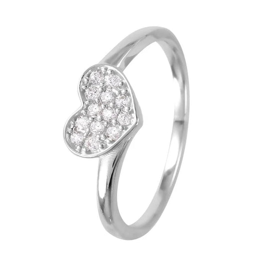 925 Sterling silver Rhodium Plated Round Band with CZ Heart Ring