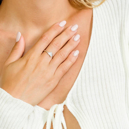 925 Sterling silver Rhodium Plated Round Band with CZ Heart Ring