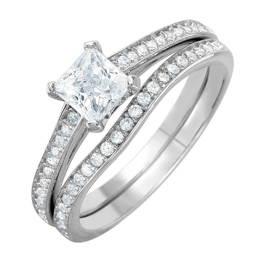 925 Sterling Silver Rhodium Plated Thin CZ Bridal Ring