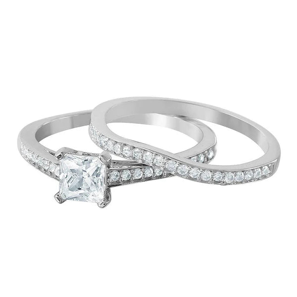 925 Sterling Silver Rhodium Plated Thin CZ Bridal Ring