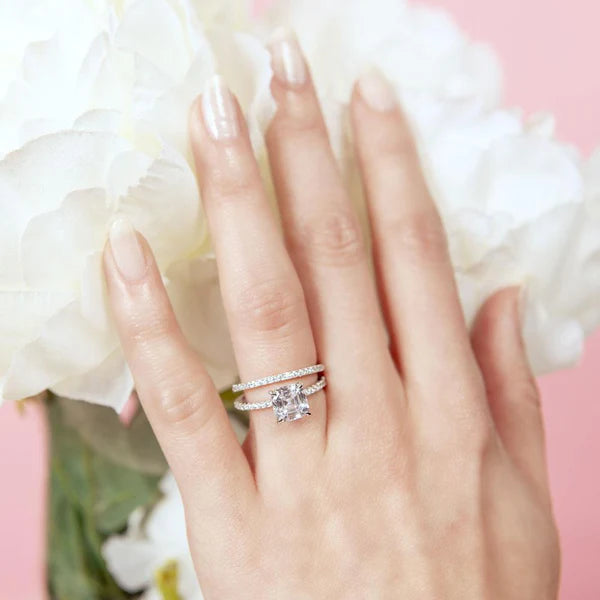 925 Sterling Silver Rhodium Plated Stackable CZ Bridal Ring
