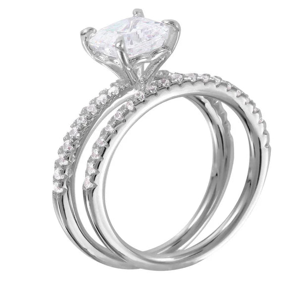 925 Sterling Silver Rhodium Plated Stackable CZ Bridal Ring
