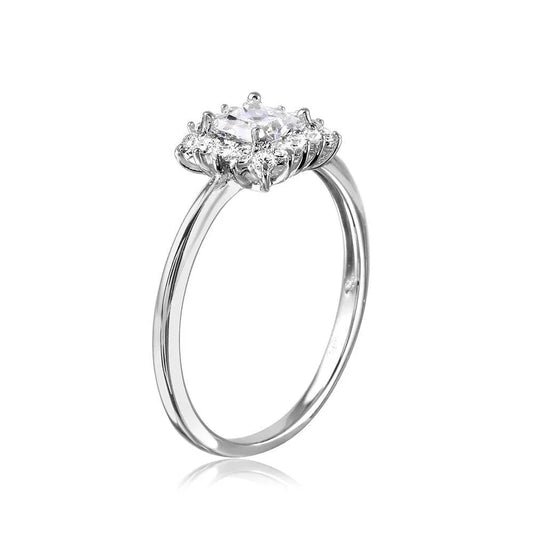 925 Sterling Silver Rhodium Plated Square CZ Center Ring