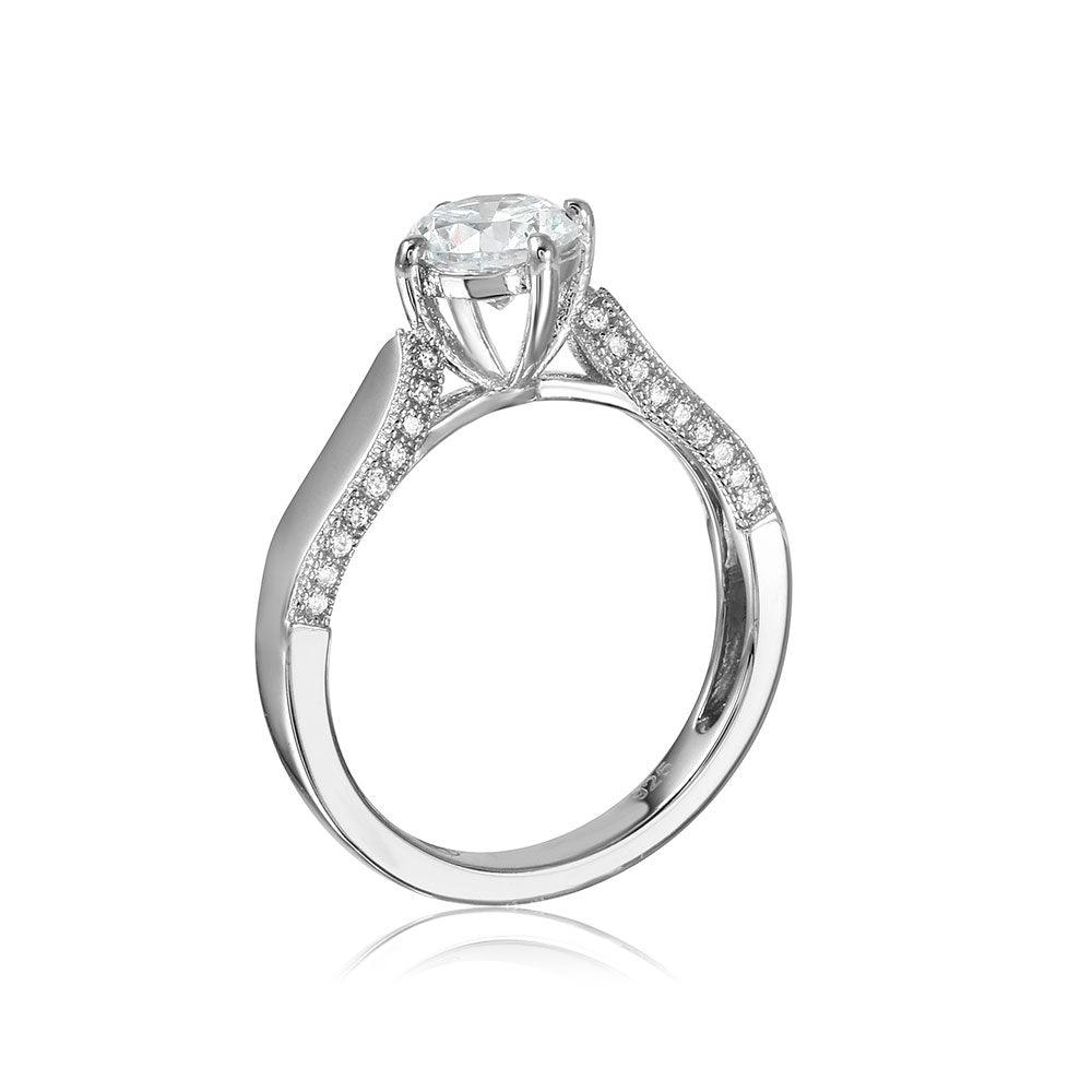 925 Sterling Silver Rhodium Plated CZ Center Stone Ring