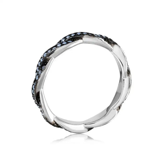 925 Sterling Silver Rhodium Plated Rope Band with Turquoise Stone