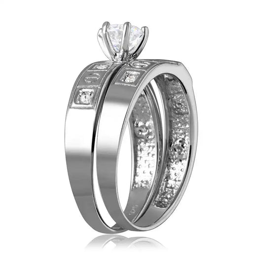 925 Sterling Silver Rhodium Plated Square Design CZ Finish Wedding Ring