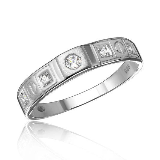 925 Sterling Silver Rhodium Plated Square Design CZ Finish Wedding Men's Ring