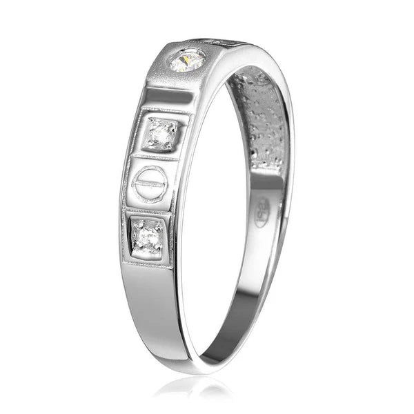 925 Sterling Silver Rhodium Plated Square Design CZ Finish Wedding Men's Ring