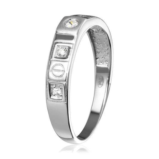 925 Sterling Silver Rhodium Plated Square Design CZ Finish Wedding Men's Ring