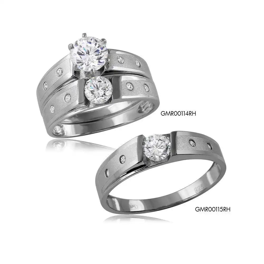 925 Sterling Silver Rhodium Plated Matte Finish Wedding Ring