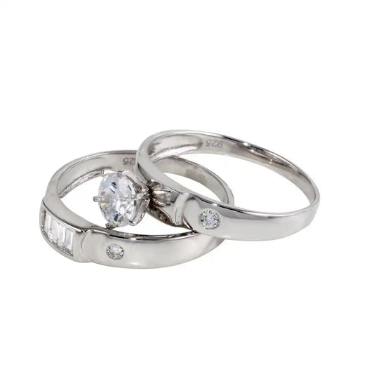 925 Sterling Silver Rhodium Plated Double Stack CZ Ring