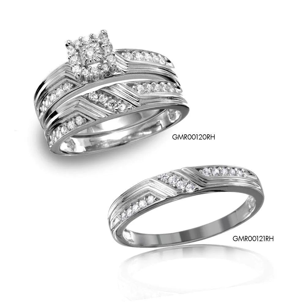 925 Sterling Silver Rhodium Plated CZ Design Ring For Men with Matching Ring For Women