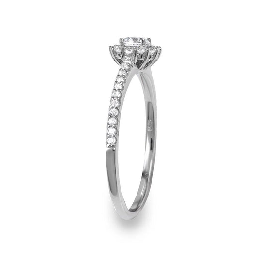 925 Sterling Silver Rhodium Plated Moissanite or CZ Small Size Halo Ring