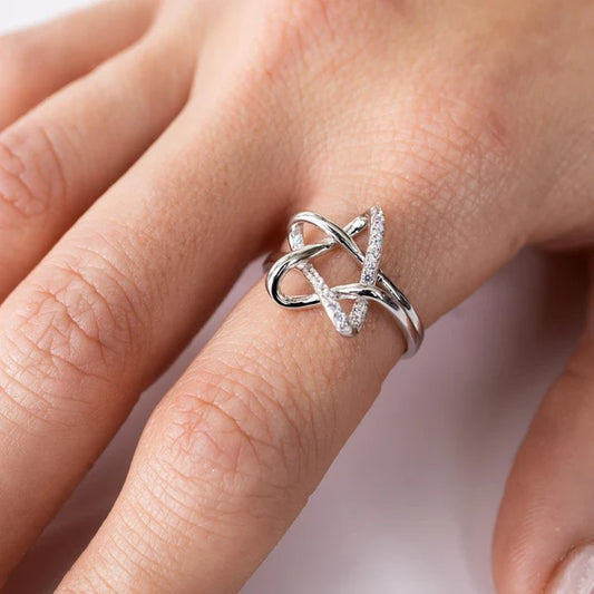 925 Sterling Silver Rhodium Plated  Intertwined Star with CZ
