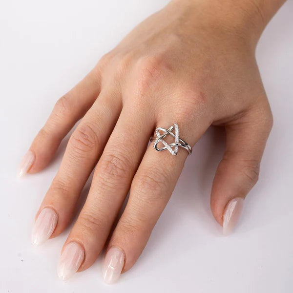 925 Sterling Silver Rhodium Plated  Intertwined Star with CZ