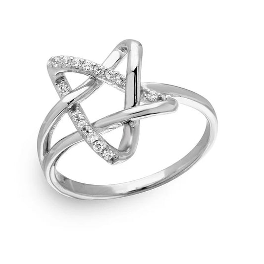 925 Sterling Silver Rhodium Plated  Intertwined Star with CZ