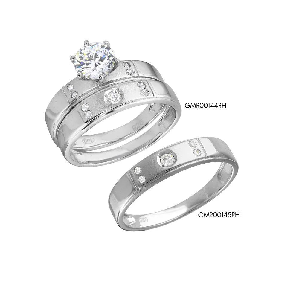 925 Sterling Silver Rhodium Plated Matte Finish 5 CZ Wedding Ring
