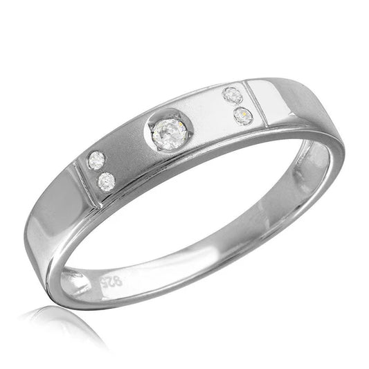 925 Sterling Silver Rhodium Plated Matte Finish 5 CZ Wedding Ring