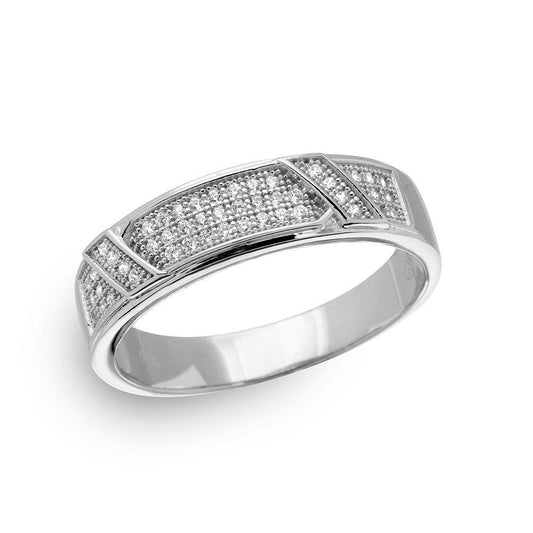925 Sterling Silver Rhodium Plated Men's CZ Pave Trio Ring
