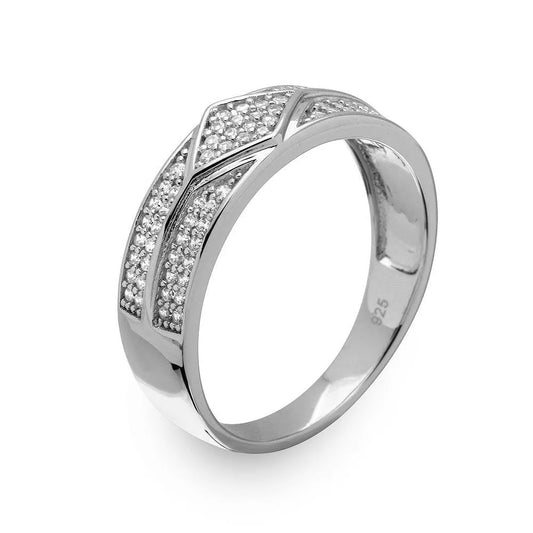 925 Sterling Silver Rhodium Plated Diamond Accented Band with CZ