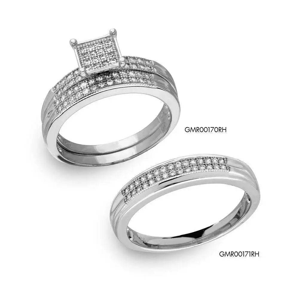 925 Sterling Silver Rhodium Plated Men's CZ Trio Band