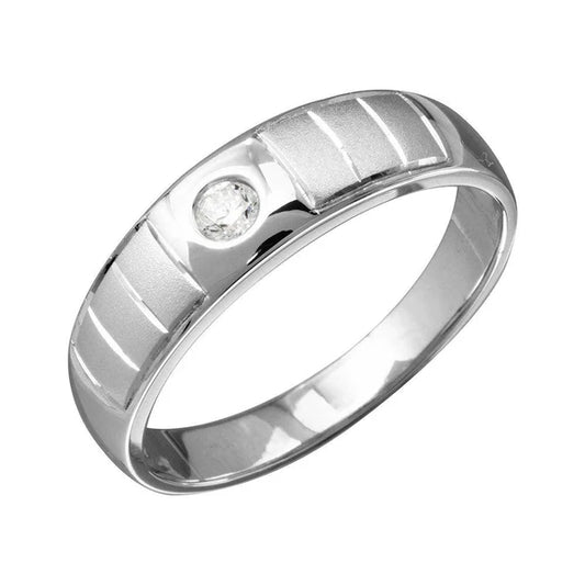 925 Sterling Silver Rhodium Plated Mens Line Shank Design Trios Ring