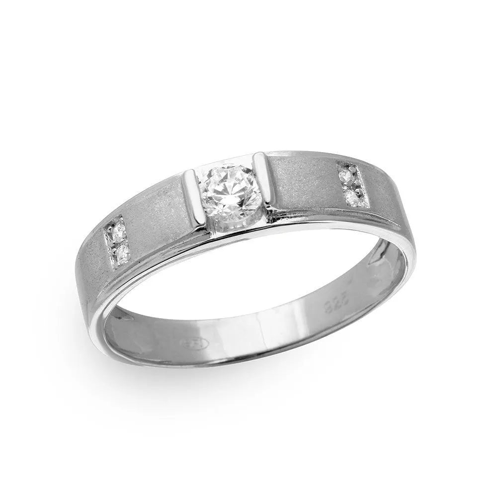 925 Sterling Silver Rhodium Plated with Matte Finish Men's Round Trio Ring