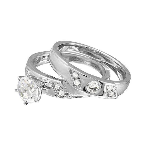925 Sterling Silver Rhodium Plated Slash CZ Trios Bridal CZ Ring