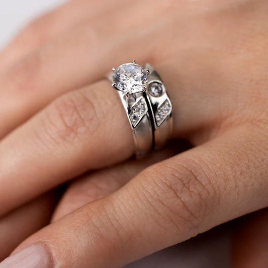 925 Sterling Silver Rhodium Plated Slash CZ Trios Bridal CZ Ring