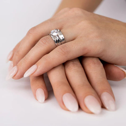 925 Sterling Silver Rhodium Plated Sideways Design Matte Finish Trio Ring