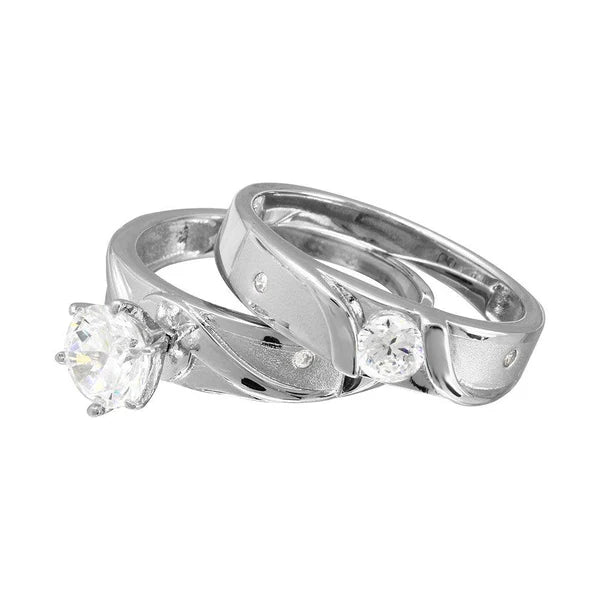 925 Sterling Silver Rhodium Plated Sideways Design Matte Finish Trio Ring