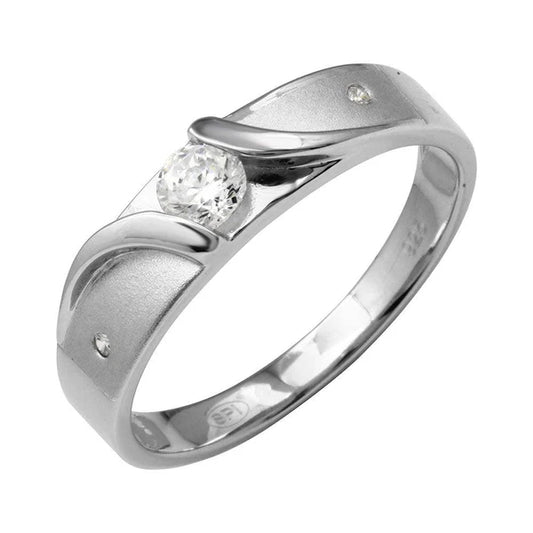 925 Sterling Silver Rhodium Plated Men's Sideways Design Matte Finish Trio Ring