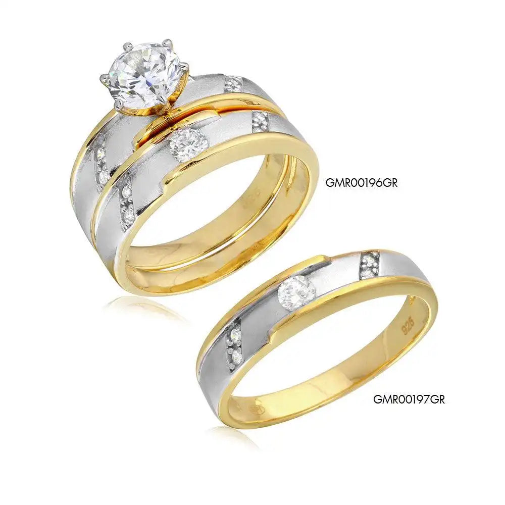 925 Sterling Silver Two-Tone Gold and Rhodium Plated CZ Band Wedding Band
