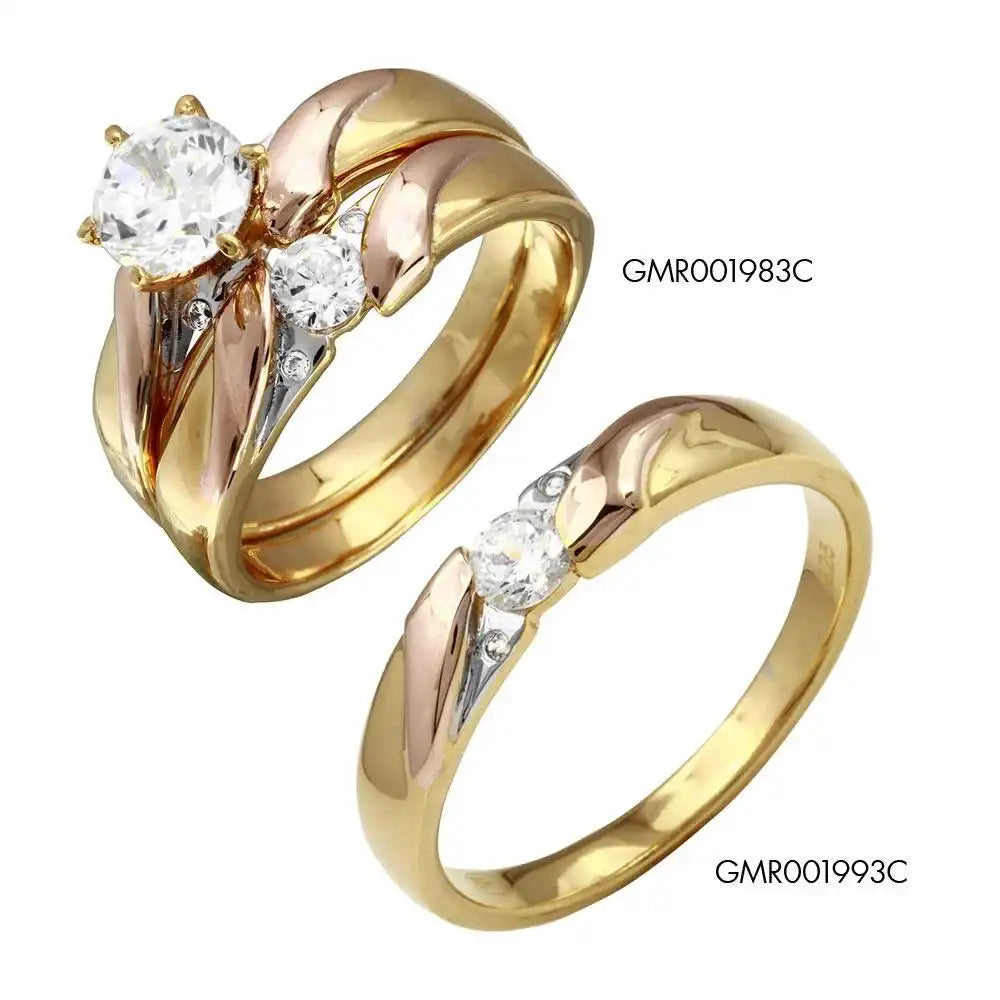 925 Sterling Silver Rhodium Plated Three-Tone CZ Trios Bridal Ring