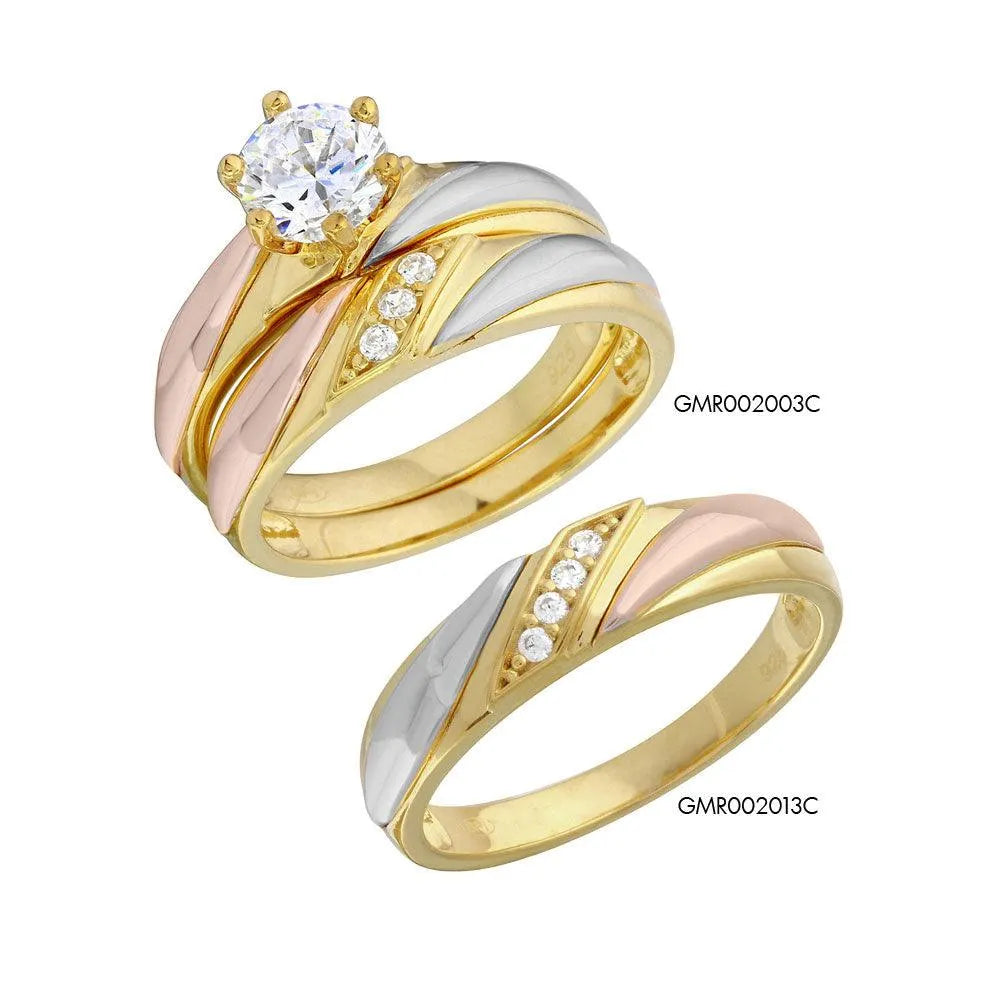 925 Sterling Silver Three-Tone Overlap CZ Wedding Ring