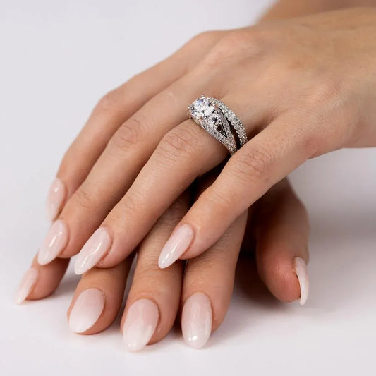 925 Sterling Silver Rhodium Plated CZ Bridal Ring