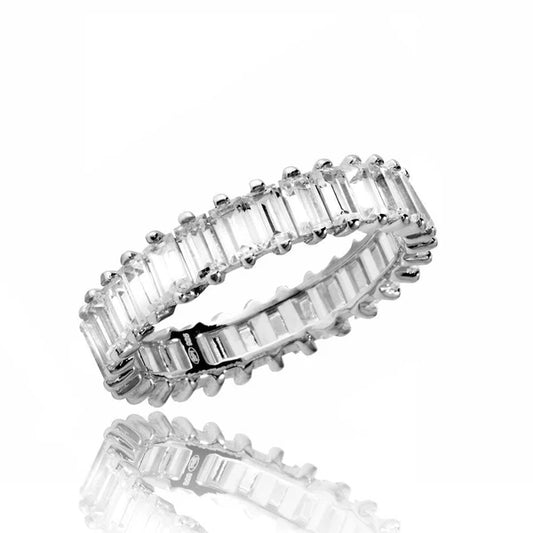 925 Sterling Silver Rhodium Plated Eternity Band with Rectangle CZ