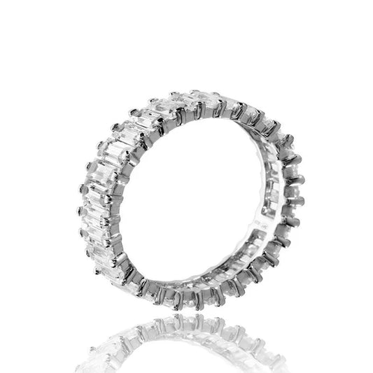 925 Sterling Silver Rhodium Plated Eternity Band with Rectangle CZ