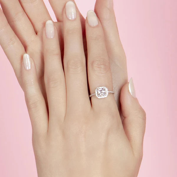 925 Sterling Silver Rhodium Plated Square Halo Ring with CZ Shank
