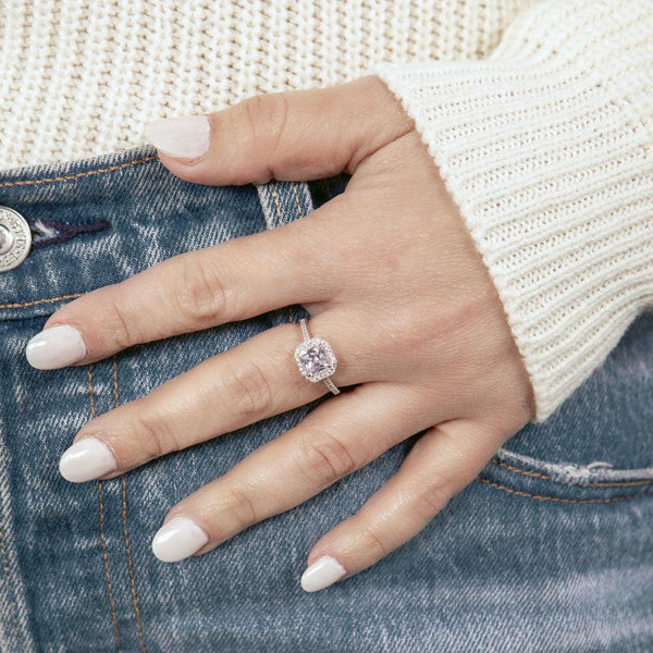 925 Sterling Silver Rhodium Plated Square Halo Ring with CZ Shank