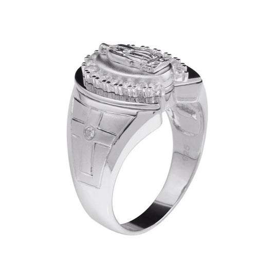 925 Sterling Silver Rhodium Lady of Guadalupe Ring