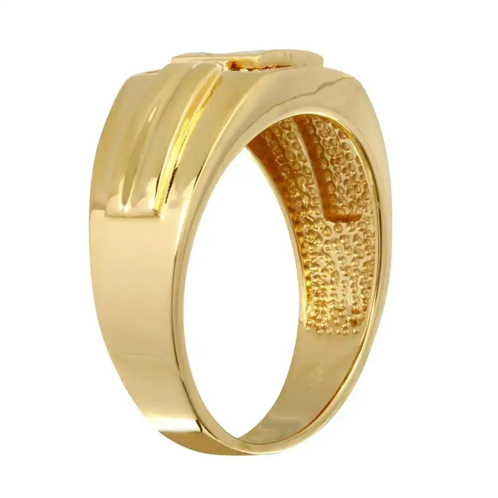 925 Sterling Silver Men's Sterling Gold Plated Square Ring with CZ