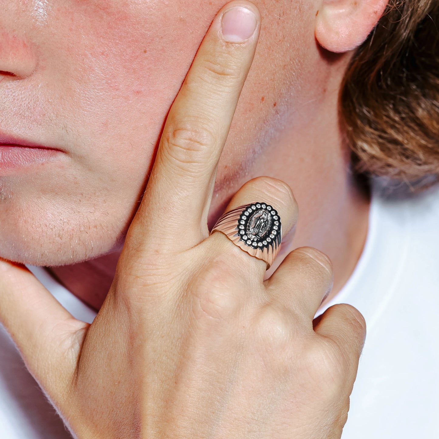 925 Sterling Silver Rhodium Plated Guadalupe Ring with CZ