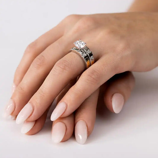 925 Sterling Silver Two-Tone Stackable CZ Double Ring