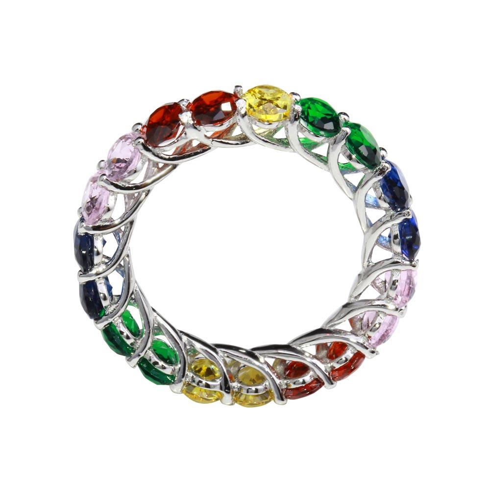 925 Sterling Silver Rhodium Plated Multi-Colored CZ Eternity Ring