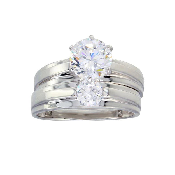925 Sterling Silver Rhodium Plated Round CZ Stone Bordered Trios Ring