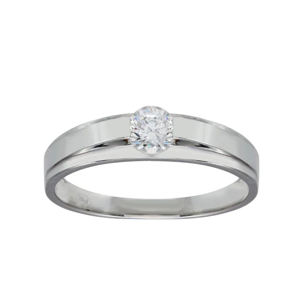 925 Sterling Silver Rhodium Plated Round CZ Stone Bordered Ring