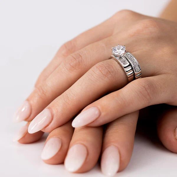 925 Sterling Silver Rhodium Plated Round CZ Trios Ring