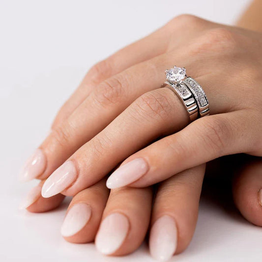925 Sterling Silver Rhodium Plated Round CZ Trios Ring